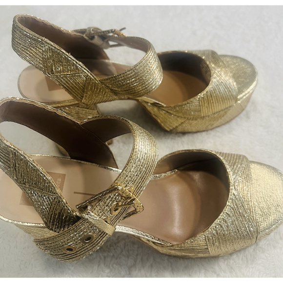Dolce Vita Size 10 Gold Woven Stella Bobby Deco Platform Heels Sandals New - Picture 3 of 16